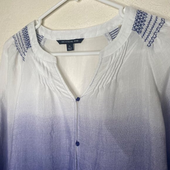 Zac & Rachel Button Down Tunic Top Womens Petite L Blue Ombre Blouse Long Sleeve - Picture 4 of 10